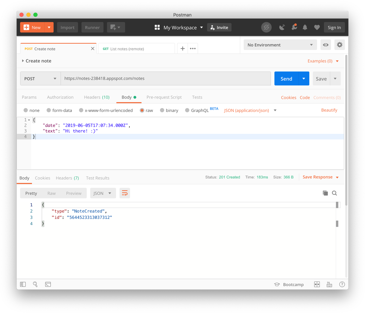 Screenshot of Postman during API testing